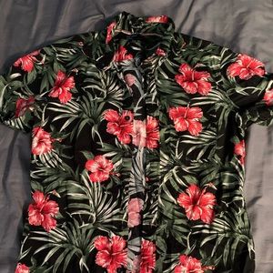 Black and Pink floral Hawaiian shirt